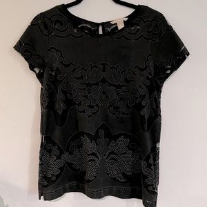 Banana Republic Black Tattoo Lace Short Sleeve Blouse with Black Cami - Sz 4